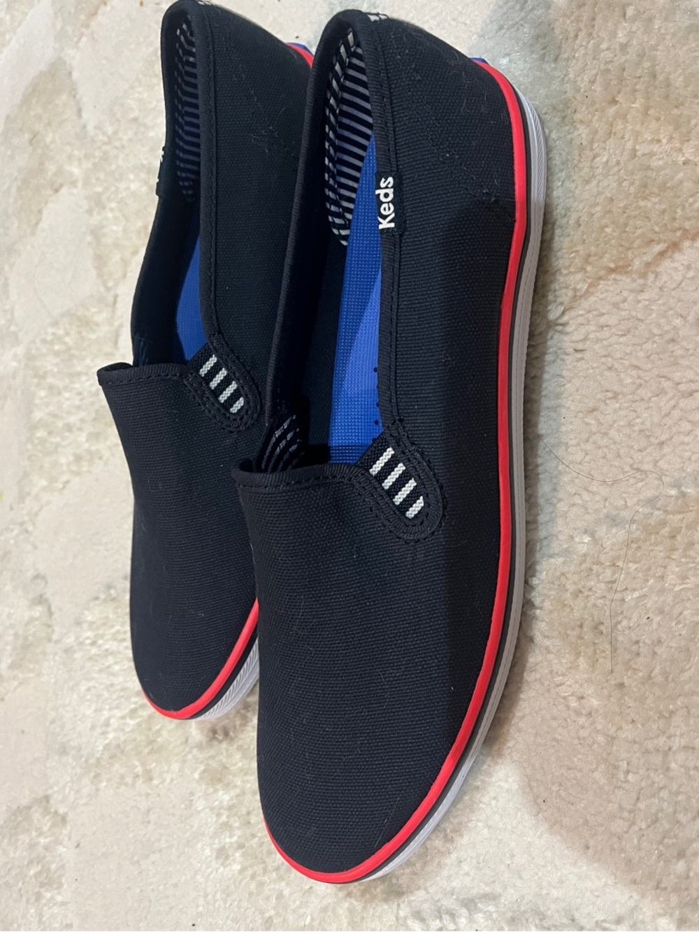 Keds BlissArch Navy Canvas Slip-On Sneakers with Red and White Detailed Trim
